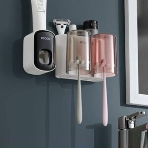 {Chính Hãng} Bộ Kệ Hộp Nhả Kem Đánh Răng Tự Động Thông Minh ECOCO 4 Cốc Úp Màu Sang Trọng, Dính Tường Siêu Chắc, Chống Nước Tuyệt Đối, Nhựa ABS Cao Cấp Độ Bền Cao, Chịu Lực Tốt, Thiết Kế Sang Trọng Trang Trí Phòng Tắm, Được Nhiều Khách Hàng Tin Dùng. 7 Bộ để bàn chải đánh răng