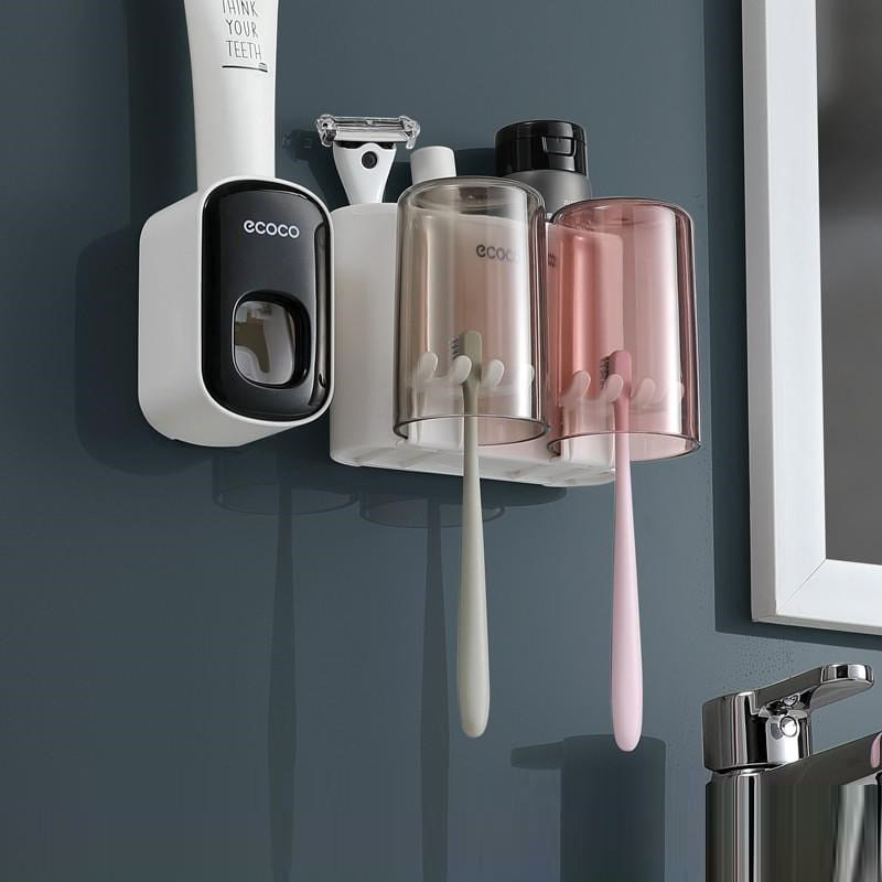 Bộ Kệ Nhả Kem Đánh Răng Tự Động ECOCO 4 Cốc Úp Màu Sang Trọng 4 bo nha kem danh rang ecoco 4 coc 2