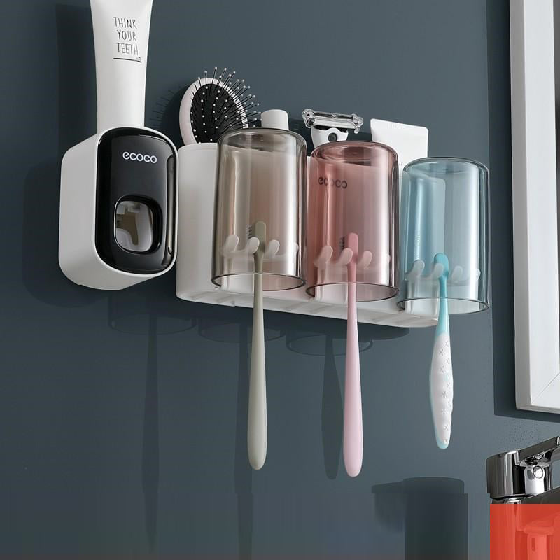 Bộ Kệ Nhả Kem Đánh Răng Tự Động ECOCO 4 Cốc Úp Màu Sang Trọng 5 bo nha kem danh rang ecoco 4 coc 3