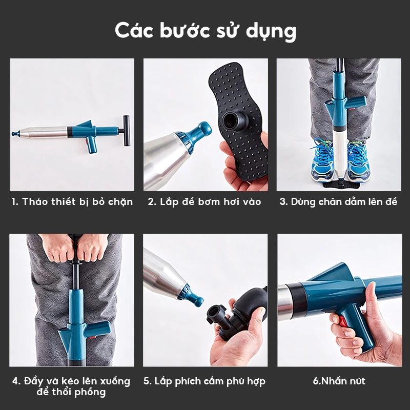 {Chính Hãng} Súng Thông Tắc Bồn Cầu Kèm Bơm Khí Nén Đa Năng Áp Lực Cao 4 in 1 Thông Minh, Chất Liệu Nhựa ABS Siêu Bền, Áp Suất Lớn Lực Đẩy Khỏe, Thông Tắc Bồn Cầu, Chậu Rửa, Cống Sàn,...Dễ Sử Dụng Tiết Kiệm Chi Phí, Nhà Nào Cũng Nên Có 1 Cái Dự Phòng, Được Nhiều Khách Hàng Tin Dùng... 4 song thong bon cau kem bom 1