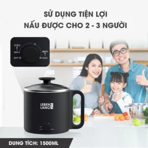 {Cao Cấp} Nồi Lẩu Điện Mini Ca Nấu Mì Đa Năng Lebenlang LBEC0808 1500ml, Ruột Inox 304, Kiểu Dáng Nhỏ Gọn, Không Chiếm Nhiều Diện Tích, Quà Tặng Gia Đình Người Thân, Được Nhiều Khách Hàng Tin Dùng. 7 noi lau dien mini lebenlang 1