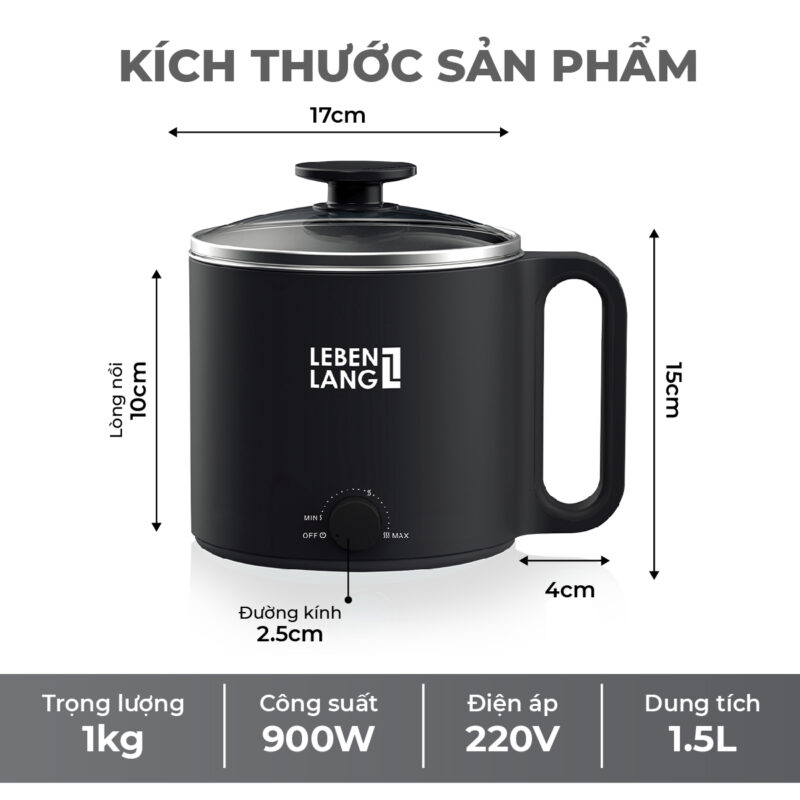 Nồi Lẩu Điện Mini Lebenlang LBEC0808 1500ml Ruột Inox 304 9 noi lau mini lebenlang lbec0808 9