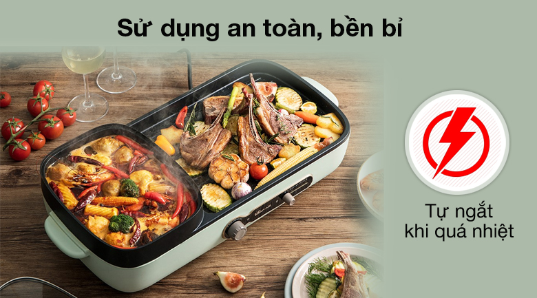 {Chính Hãng} Bếp Nướng Và Lẩu Đa Năng Bear DKL-C15G1, Thiết Kế 2 Ngăn Tách Biệt, Chống Dính, Cách Nhiệt, Tự Ngắt Khi Quá Nhiệt, Quà Tặng Gia Đình Người Thân Yêu... 4 bep lau nuong da nang bear dkl c15g1 6 1