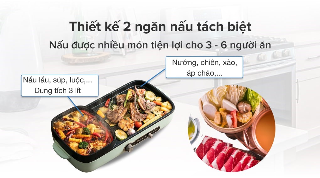 {Chính Hãng} Bếp Nướng Và Lẩu Đa Năng Bear DKL-C15G1, Thiết Kế 2 Ngăn Tách Biệt, Chống Dính, Cách Nhiệt, Tự Ngắt Khi Quá Nhiệt, Quà Tặng Gia Đình Người Thân Yêu... 3 vi vn bep lau nuong da nang bear dkl c15g1b