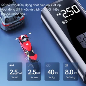 Bơm Lốp Ô Tô Xe Máy Điện Tử Không Dây Đa Năng 6 may bom lop o to 6