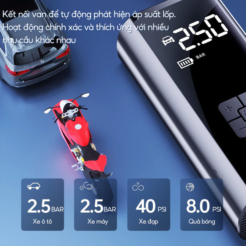 Bơm Lốp Ô Tô Xe Máy Điện Tử Không Dây Đa Năng 3 may bom lop o to 6